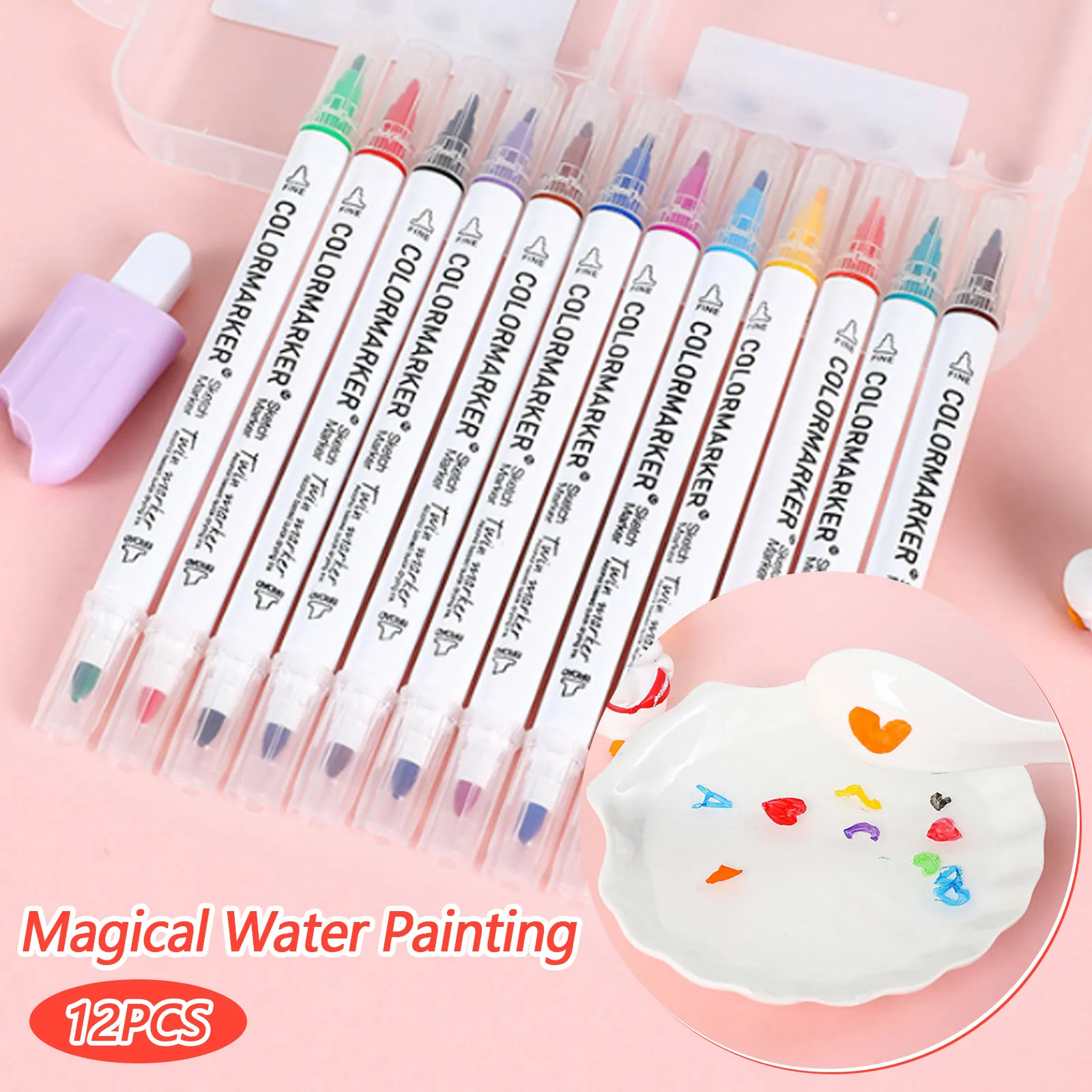 Magical Water Painting Pen Water Floating Doodle Pens 12pcs Colors Kids Drawing Markers Early Education Magic Whiteboard Marker 12 colors doodle water floating pen magical whiteboard pens markers erasing pens doodle drawing for kids