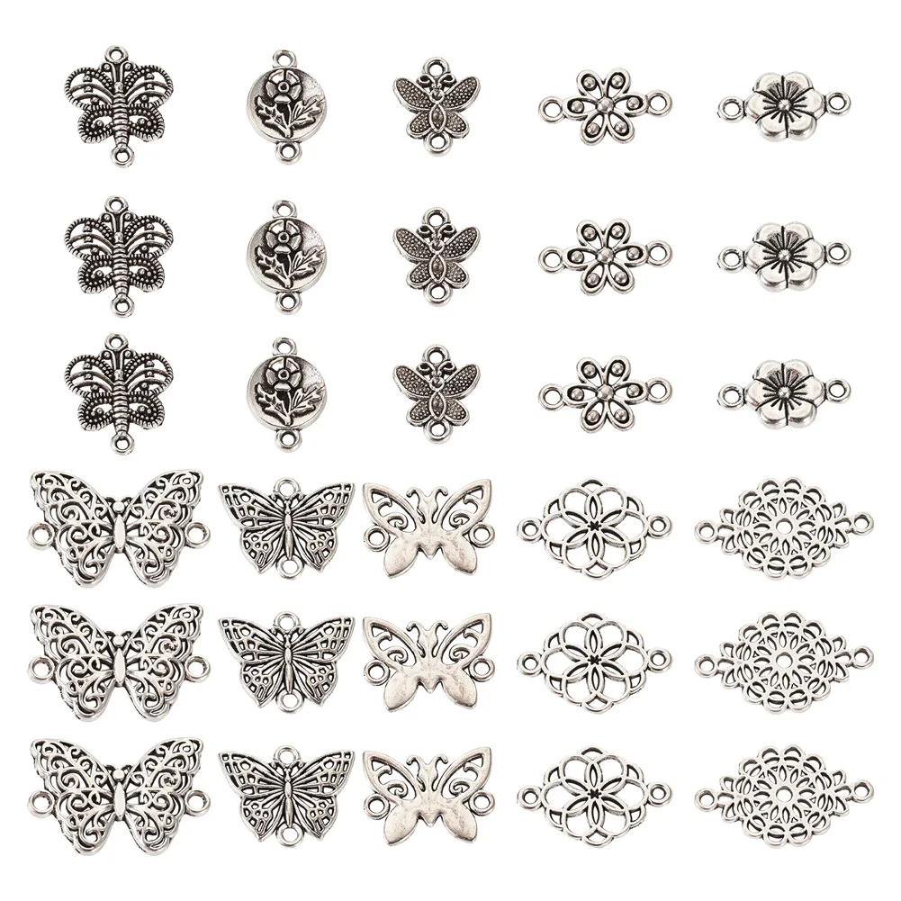

Pandahall 60Pcs Butterfly Flower Tibetan Style Alloy Connector Links Charms for Earrings Bracelet Jewelry Making Findings