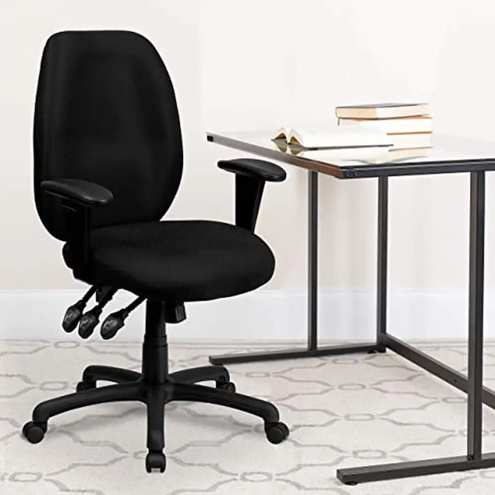 High Back Fabric Executive Swivel Office Chair Adjustable Arms Ergonomic Black Wood Leather Frame 42lbs 28"Wx26"Dx39.5"H 2