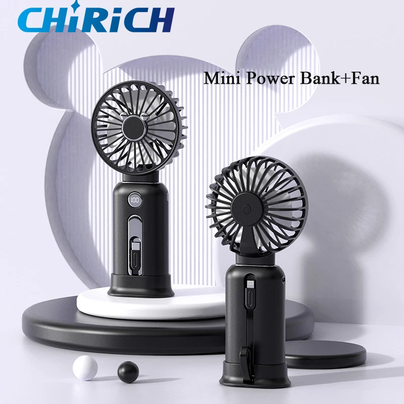 

10000mAh Power Bank With Detachable Fan Fast Charging Portable External Battery Built-In Type-C Cable Powerbank For iPhoneXiaomi