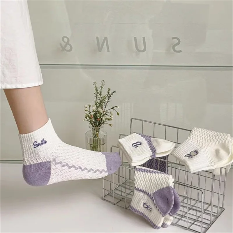 Dreamlikelin 5 Paar/Packung 2026 Neuerscheinung Damensocken Frühling Sommer, Koreanischer Stil Cartoon-Tier-Hunde-Druck Knöchelsocken – Detail 4
