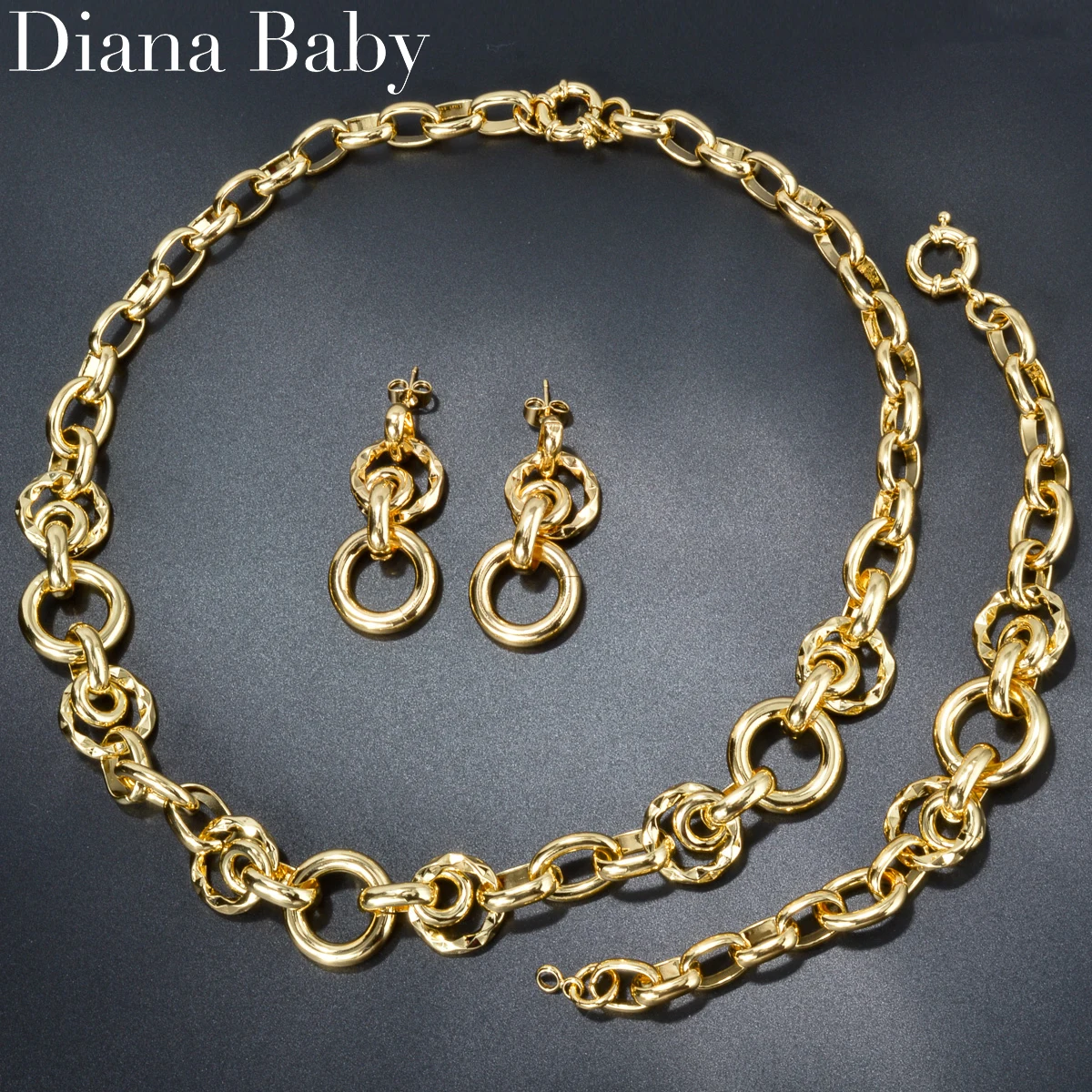 

Dubai Chunky Link Chain Necklace Earrings Bracelet Geometry Jewelry Set Indian 18K Gold Color Hiphop Punk Jewelry Accessories