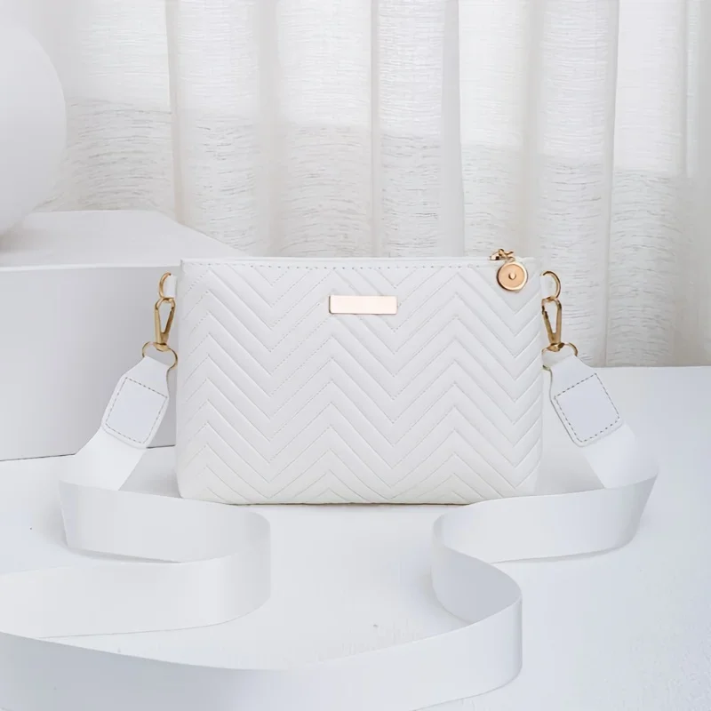 Stylish Striped Shoulder/Crossbody/Handbag with Delicate Hardware Accessories, Zipper Closure, Multifunctional Bag for Daily Use