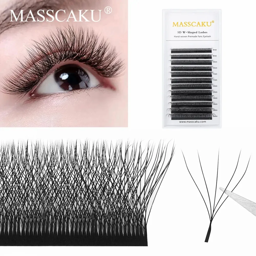 MASSCAKU W 모양 속눈썹, 부드러운 클로버, 3D4D5D 밍크 속눈썹 연장, 0.07 C/D 컬 메이크업, 여성용 고품질 개별 속눈썹