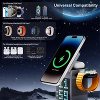 UYUXIO 3 in 1 Magnetic Wireless Charging Station with Bluetooth Speaker Alarm Clock RGB Pixel Display Fast Charging for iPhone 6