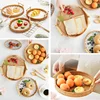 Handwoven Rattan Storage Tray Basket With Wooden Handle Bread Basket Tray Fruit Wicker Tray Coffee Table Decorative Tray 6