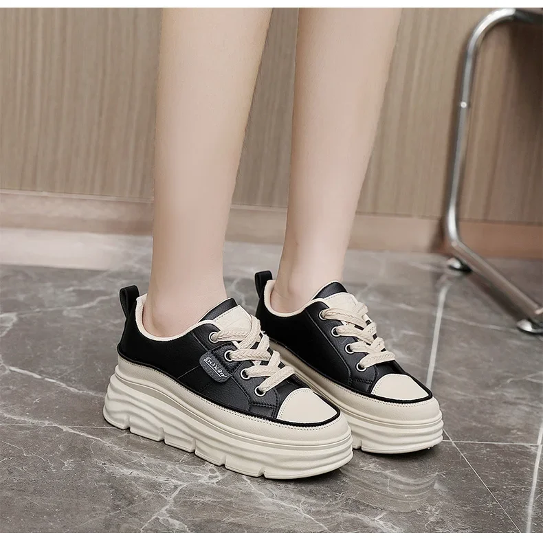 White Platform Women's Casual Sneakers Lace-up Trainers_voghion.com