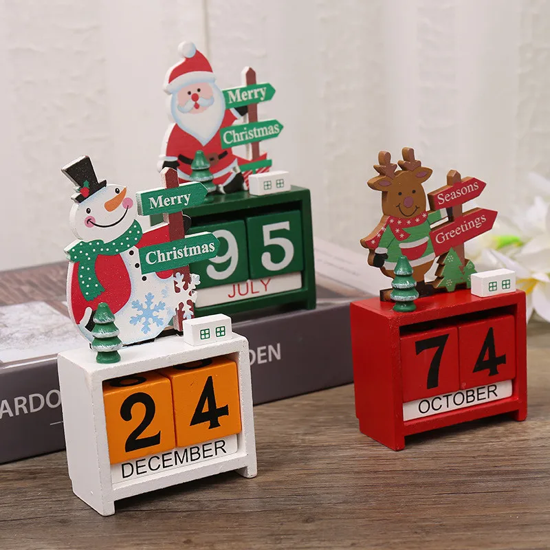 Christmas Countdown Calendar Christmas Advent Calendar Christmas Wooden Calendar Ornament Countdown Santa Claus Snowman DIY Tabletop Ornaments Decoration