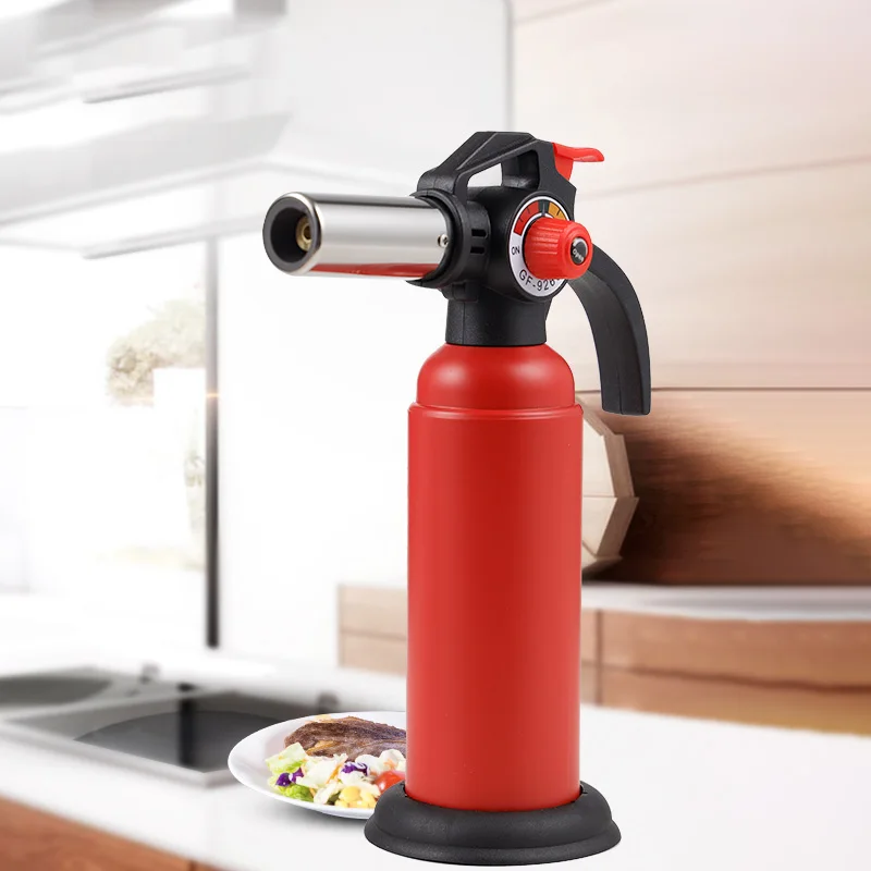 Torcia Da Cucina A Fiamma Regolabile Con Accensione A Pulsante - Rosso - Per Creme Brulee, Caramellare, Cocktail - Compatibile Con Bombola Butano