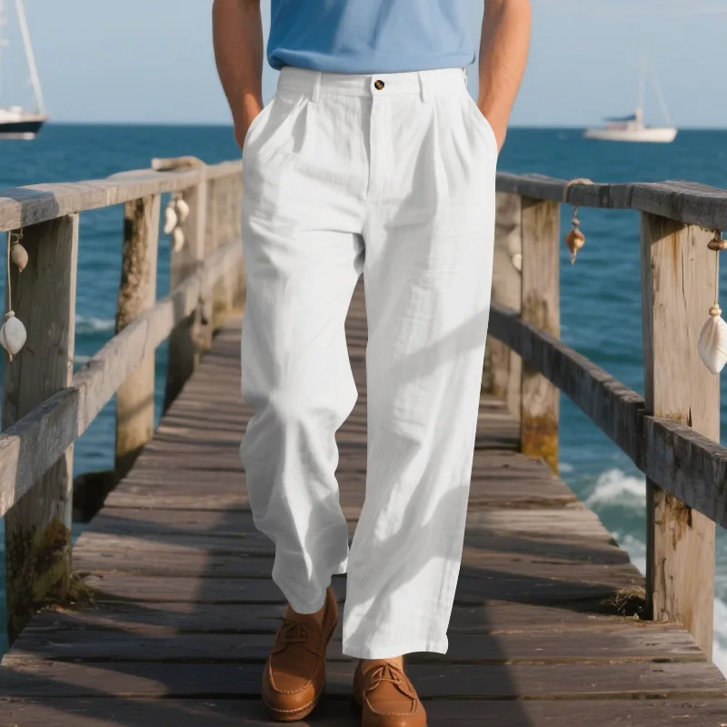 Men Wide Leg Casual Pants Solid Color Business Trousers