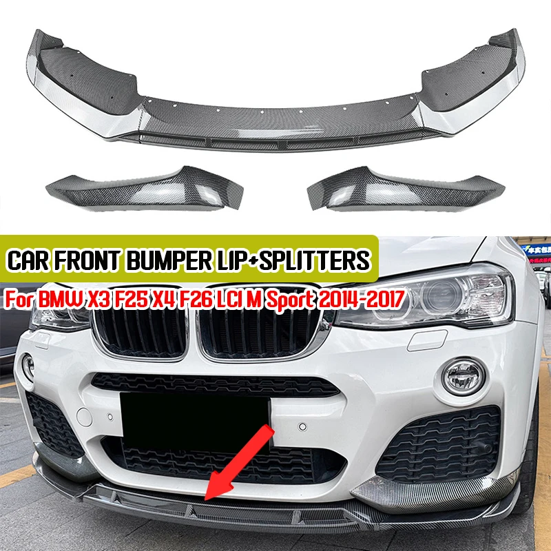

New Car Front Bumper Lip Diffuser Splitters Canard Body Kit Aprons Cover Guard Trim For BMW X3 F25 X4 F26 LCI M Sport 2014-2017