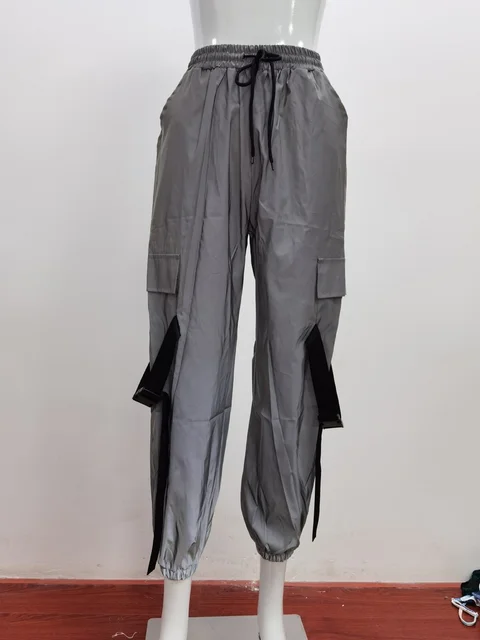 Women Harem Sweatpants Gray Hip Hop Reflective Pants Fashion Female Loose Mesh Patchwork Jogger Baggy Pants Plus Size Femme