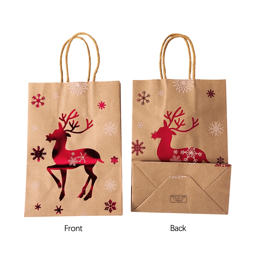 4 Stück Happy Christmas Papier Geschenkt üte Weihnachten Santa Claus Süßigkeiten Keks Tasche DIY Happy Christmas Geschenk Handtaschen für Weihnachts feier – Detail 3