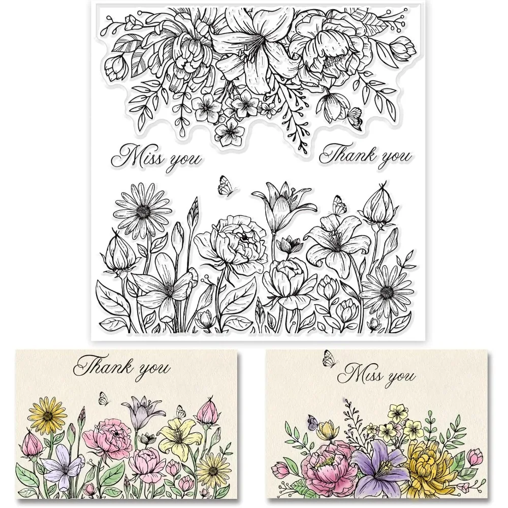 1pc Flower Background Clear Stamps Leaves Rubber Stamps
