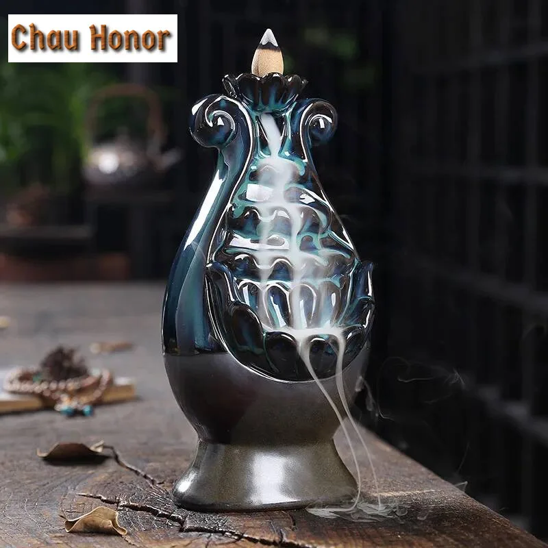 Incense Burner Ceramic Backflow Censer Backflow Aromatherapy Incense Censer Holder for Home Reading Room Clouds Sea and Mountain