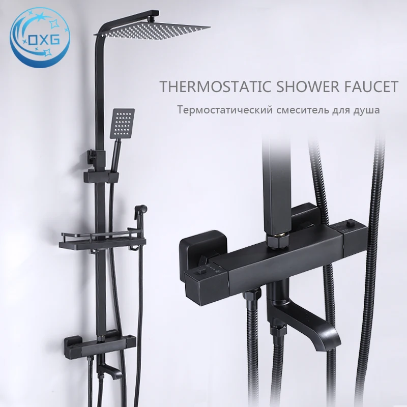 OXG Brass Shower Faucet Thermostatic Bathroom Shower Mixer Crane Bath Faucet With Bidet Faucet,Rain Shower Column Thermostatic