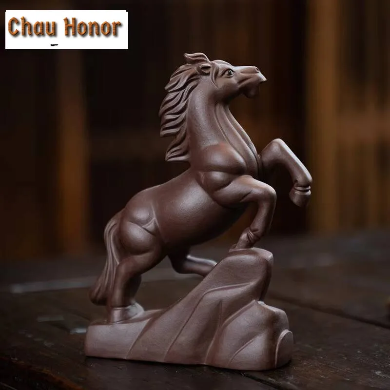 Handmade Yixing Purple Clay Tea Pet Chinese Zodiac Horse Statue Ornaments High-end Sculpture Tea Figurine Tea Set Decoration Art