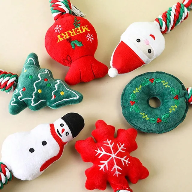 Christmas Interactive Squeaky Dog Plush Toy with Ropes Knot for Relieve Boredom Dog Chewing Plush Toy for Teeth Cleaning for Dog 3
