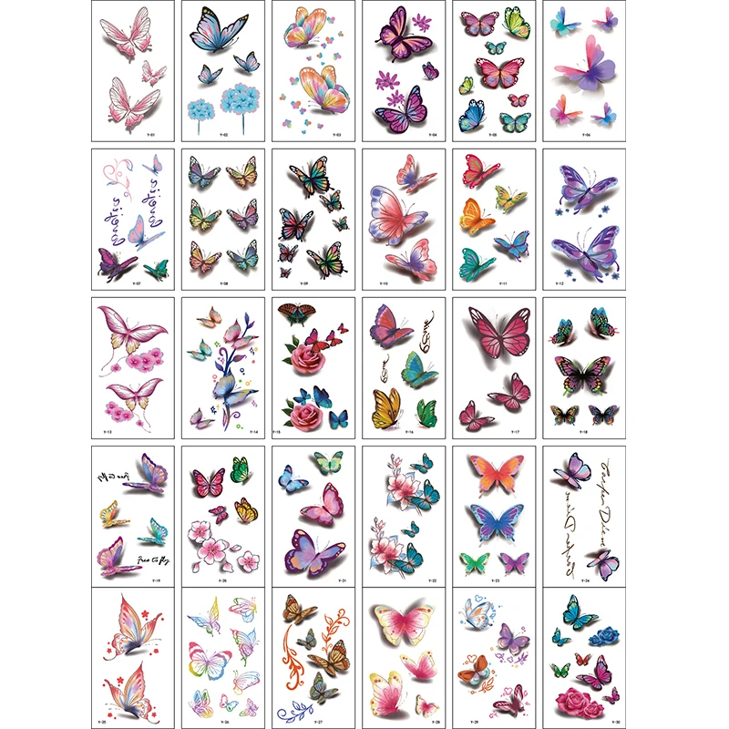 New 30PCS Butterfly Tattoo Stickers for Children Waterproof Tattoos for Kids Temporary Fake Tattoo Women's Tattoo Tips ZS314