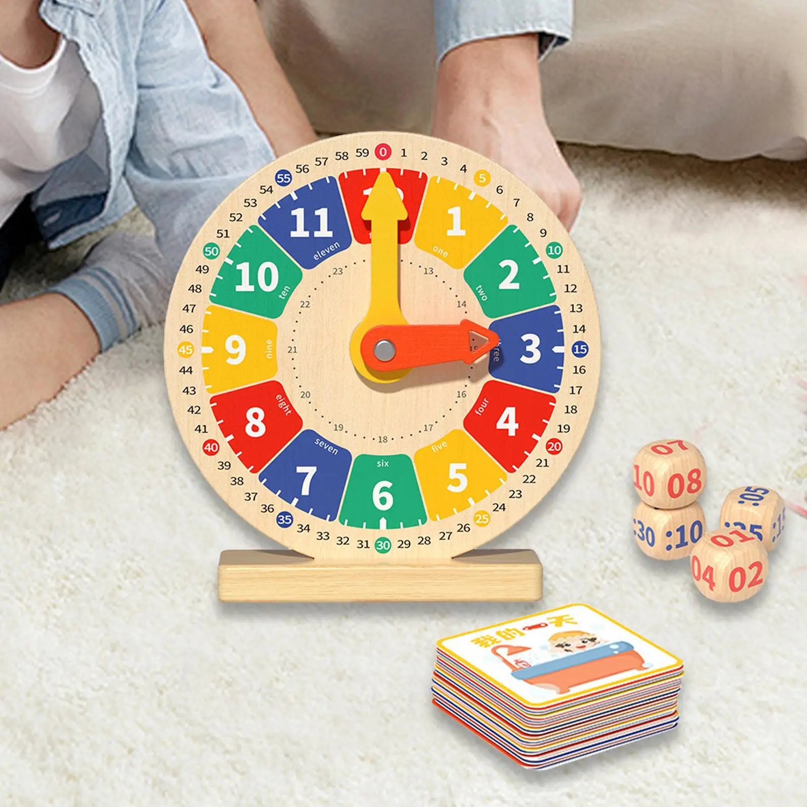 Wooden Clock Toy Early Learning with Cards Clock Learning for Learning Activities Homeschool Supplies Clocks Practice Boys Girls