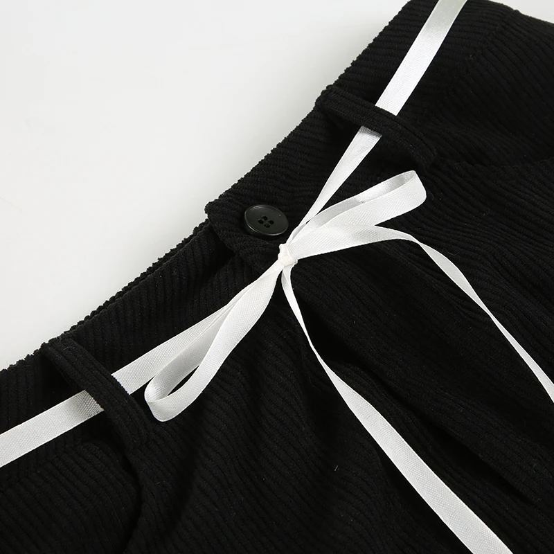 Hotsweet Black Mini Skirt Women Autumn New Y2k Clothing Bow Lace Up Faux Trim Corduroy Skirt Fashion All-Match