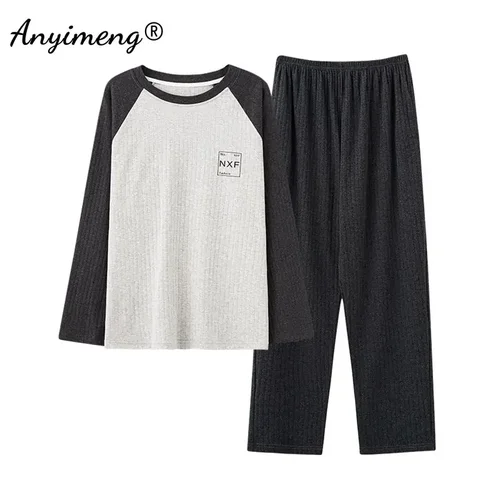 L-4XL 남성 가을 겨울 잠옷 세트 코튼 캐주얼 잠옷 남성 전체 길이 Pijamas 우아한 남성 잠옷 잠옷 3