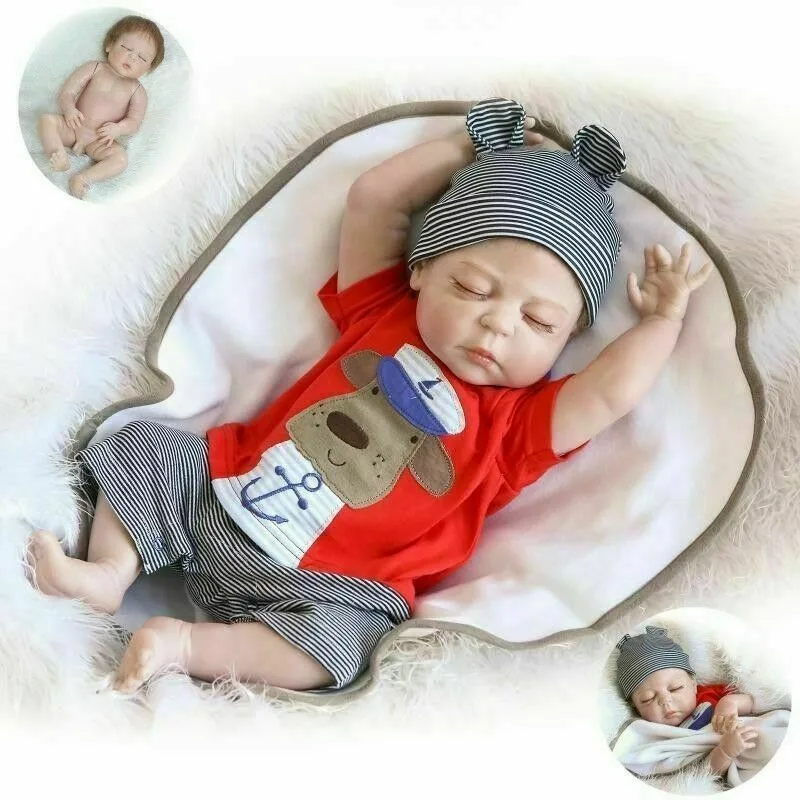 

18 Inch Simulation Silicone Doll Handmade Reborn Cartoon Sailor Doll Cute Soft Waterproof Sleeping Baby Toy Early Education Gift