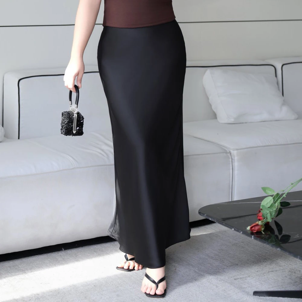 Matte Double-Sided Acetate Bias-Cut Mermaid Maxi Skirt Plus Size French Chic Autumn Summer Premium Women's Bottoms