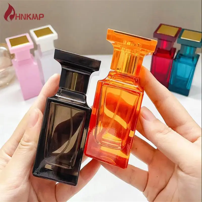 유리 리필 나선형 두꺼운 바닥 사각형 유리 무화기 향수병, 화장품 빈 스프레이 병 용기, 50ml