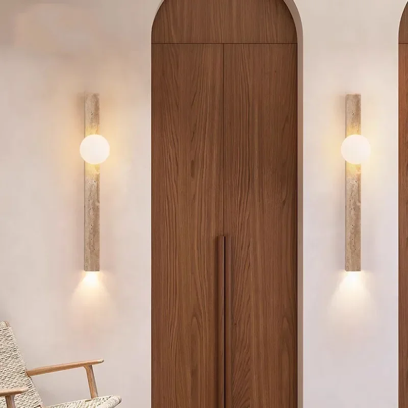 Led Wall Lamp Retro Long Yellow Cave Stone Bedroom Bedside Cream Style High-end Home Decoration Stair Aisle
