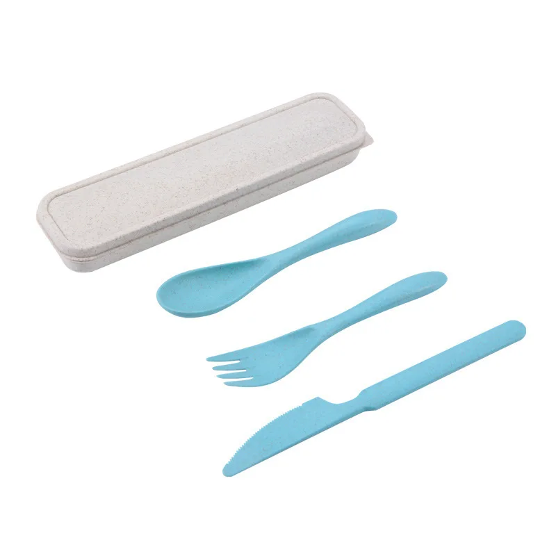 

3pcs/set Travel Cutlery Portable Cutlery Box Japan Style Wheat Straw Knife Fork Spoon Student Dinnerware Sets Kitchen Tableware