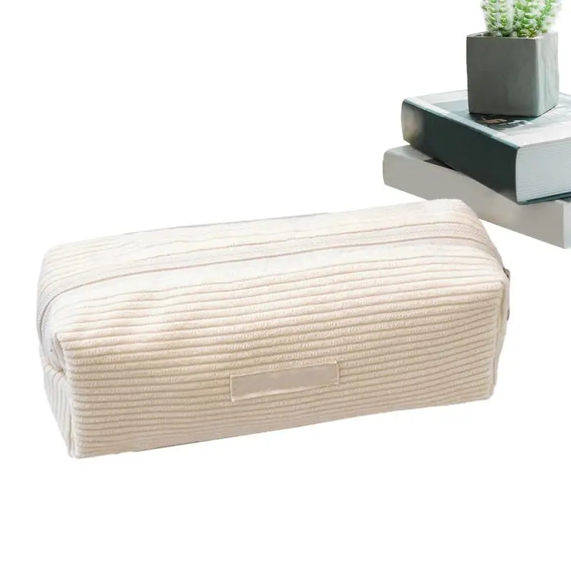 Corduroy Pencil Case Large Capacity Pencil Cases Stationery Solid Color Kawaii School Supplies Zipper Pouch
