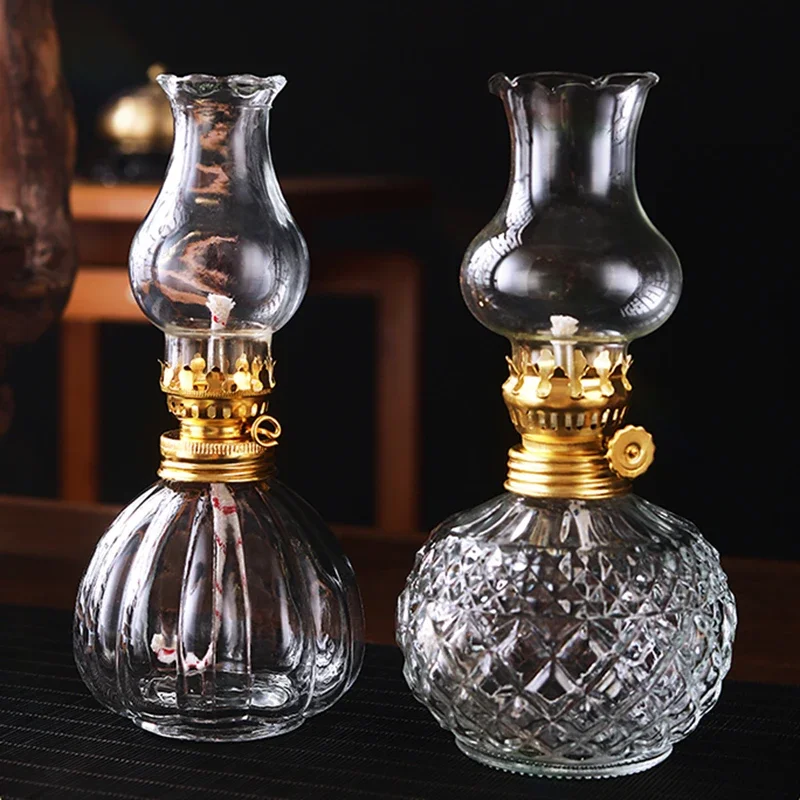 Glass Oil Lamp Glass Kerosene Lamp For Tabletop Decor With Wick Vintage Indoor Kerosene For Camping Hunting Emergencies Power Outages