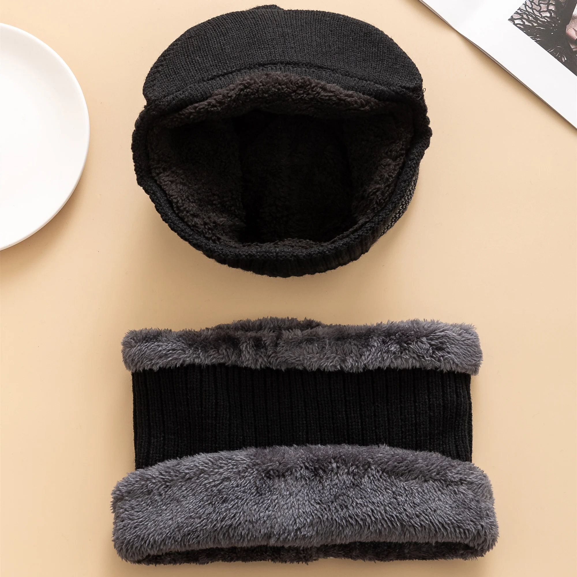 Classic Men Winter Warm Suit Plush Fur Lined Winter Hat Male Outdoor Keep Warm Hat