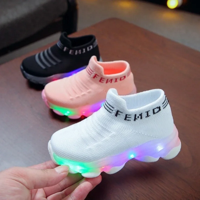 Zapatillas 어린이 운동화, LED 조명, 통기성, 여아 캐주얼 신발, 신축성 있는 어린이 신발, 가을 소년