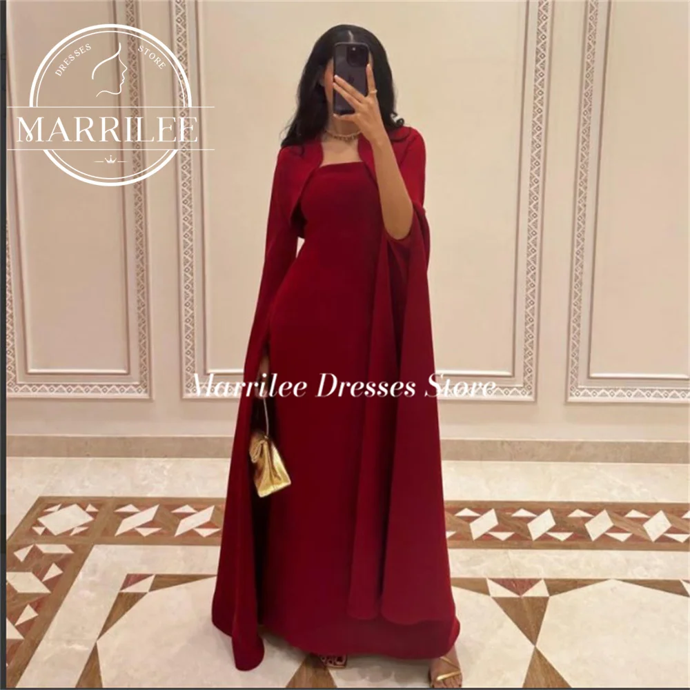 

Marrilee Elegant Red Cap Sleeves Strapless Stain Jacket Evening Dresses Charming A-Line Floor Length Prom Party Gowns For Woman