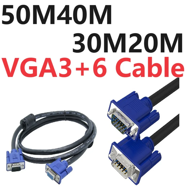 

50M40M30M Male To Male To Female VGA 3+6 Video HDTV Computer Monitor VGA To VGA TV Projector Cable 1980 * 1080P Extension Cord