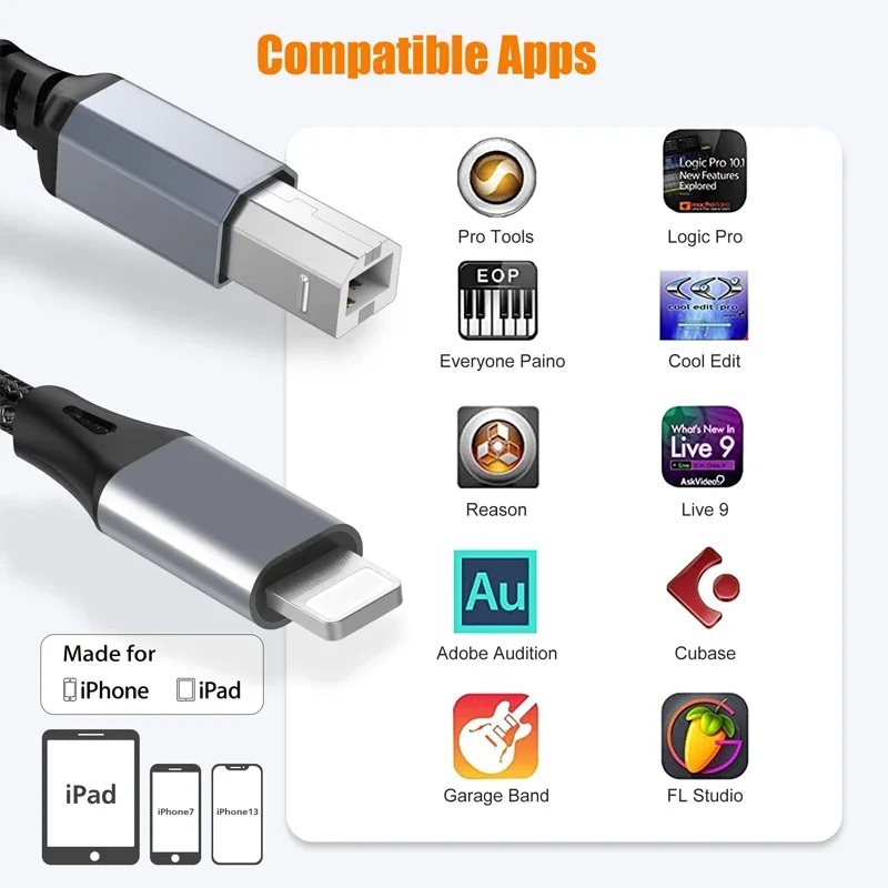 Lightning iPhone 14 iPad  MIDI  8    B USB ̺ -   Ǳ  ̽