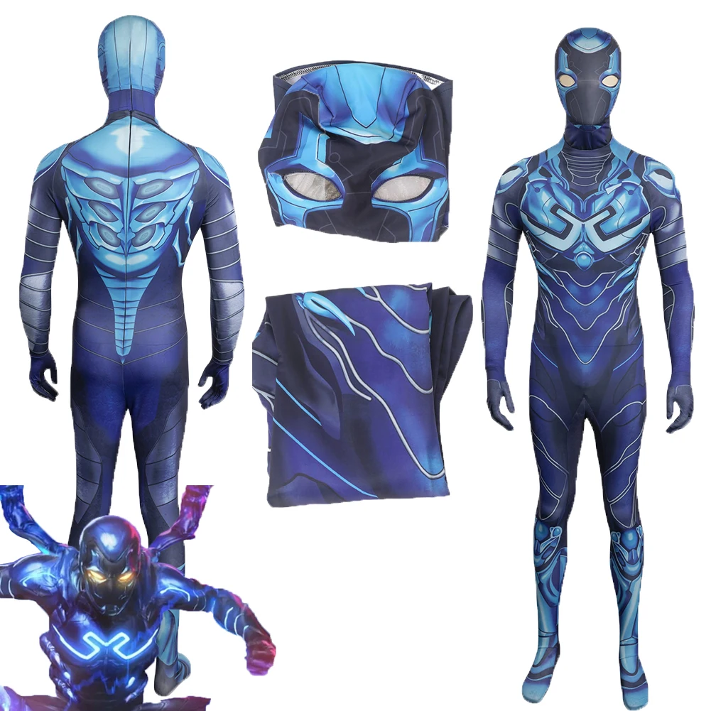 

Синий костюм косплея Cos Beetle Jaime Reyes, головной убор, комбинезон, наряды на Хэллоуин, карнавал, фантастический костюм для взрослых мужчин, ролевые игры