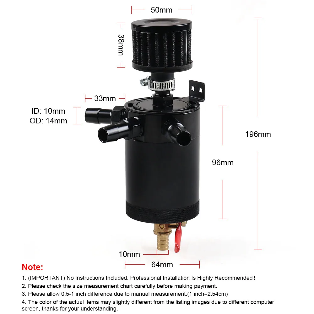 Universal Aluminum Oil Catch Can Kit Reservoir Baffled Tank With Breather Filter - Foto 7