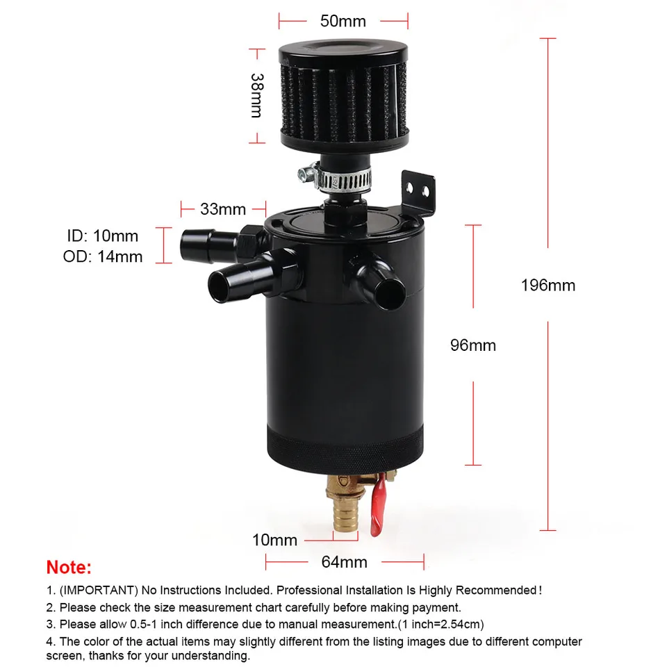 Separatore Olio Motore Universale Catch Can Con Filtro E Tubi – Serbatoio In PVC Per Purificare I Vapori