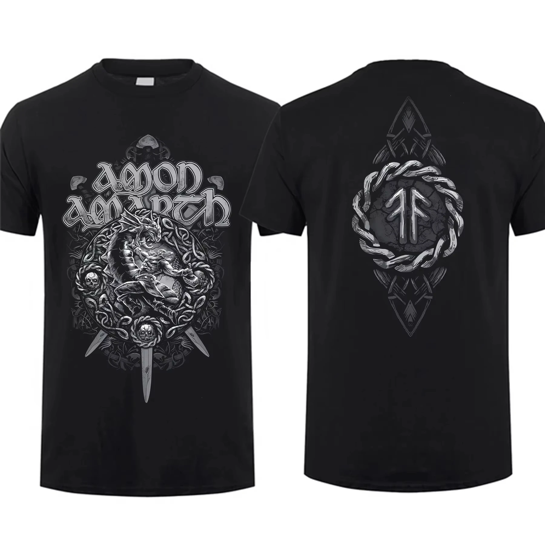Amon Amarth T Shirt Men Viking Horses Black Double Sided Graphic Oversized Youth Streetwear Fashion
