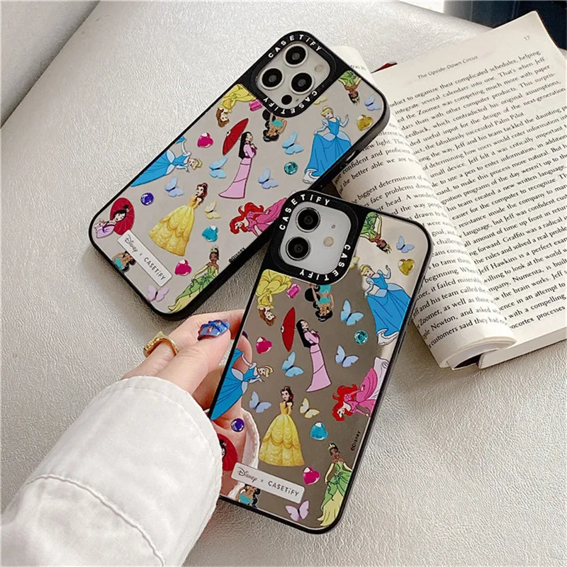 

DISNEY New Case Cartoon Princess Mirror Film for iPhone 13promax 13pro 13 Full Protective Covers 12 11 Pro Cases XR Luxury Shell