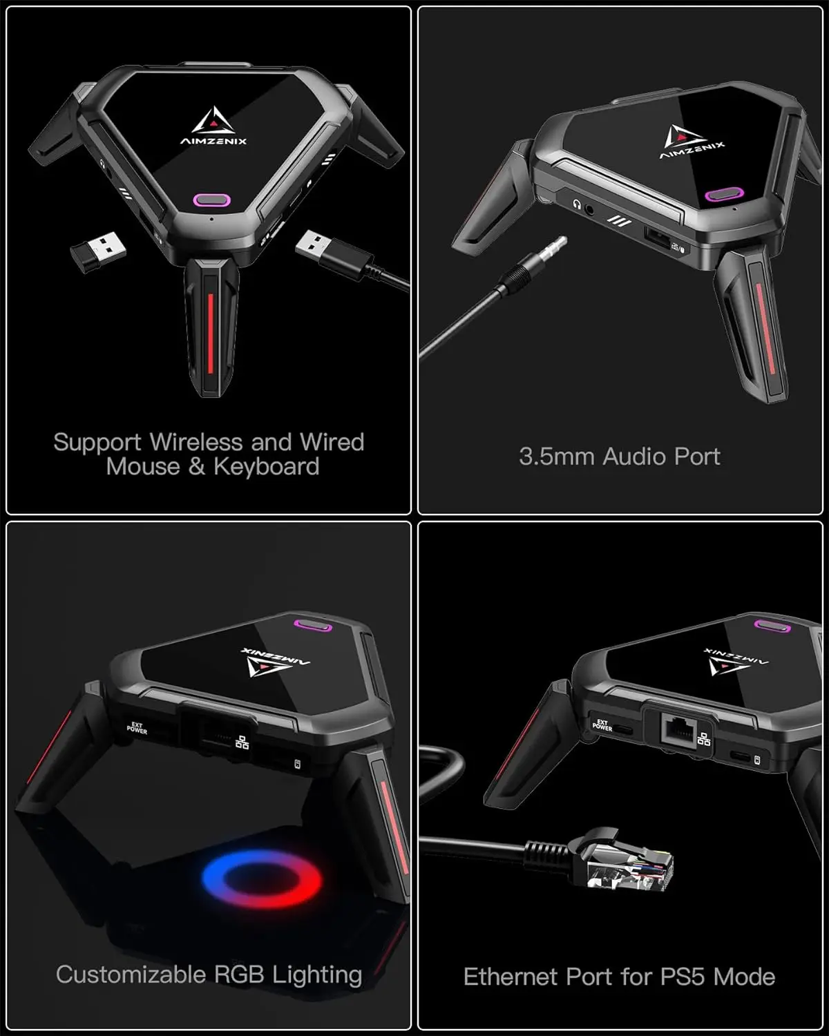 AIMZENIX AX600 MONSTER K&M Game Adapter for PS5, PS4, PC