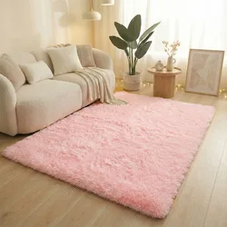 Luxurious Grey Tie - Dye Shaggy Fluffy Rug - Ultra Soft Non - Slip Plush Carpet - 100x200cm 39x78inch (Pink)