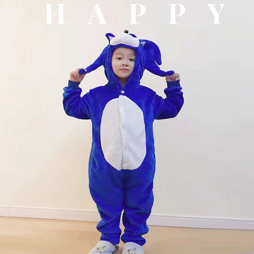 

Children's Autumn And Winter One-piece Pajamas Flannel Sonic Boy Party Christmas Halloween Hooded Parent-child Warm Sleepwear