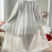 Ensemble pyjama Sexy pour femme, Lingerie grande taille, surpoids de 200 livres, avec bretelles, chemise de nuit transparente et bordure en dentelle 3