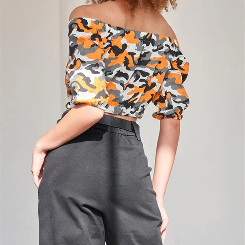 

Y2K Fashion trend New chest Sexy Spice Girl Stripe printed Zipper one-word lead short T-shirt