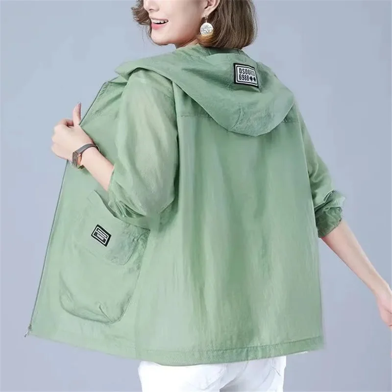 

2023 New Summer Women's Jacket Sun Protection Long Sleeve Hooded Windbreaker Female Loose Streetwear Jackets