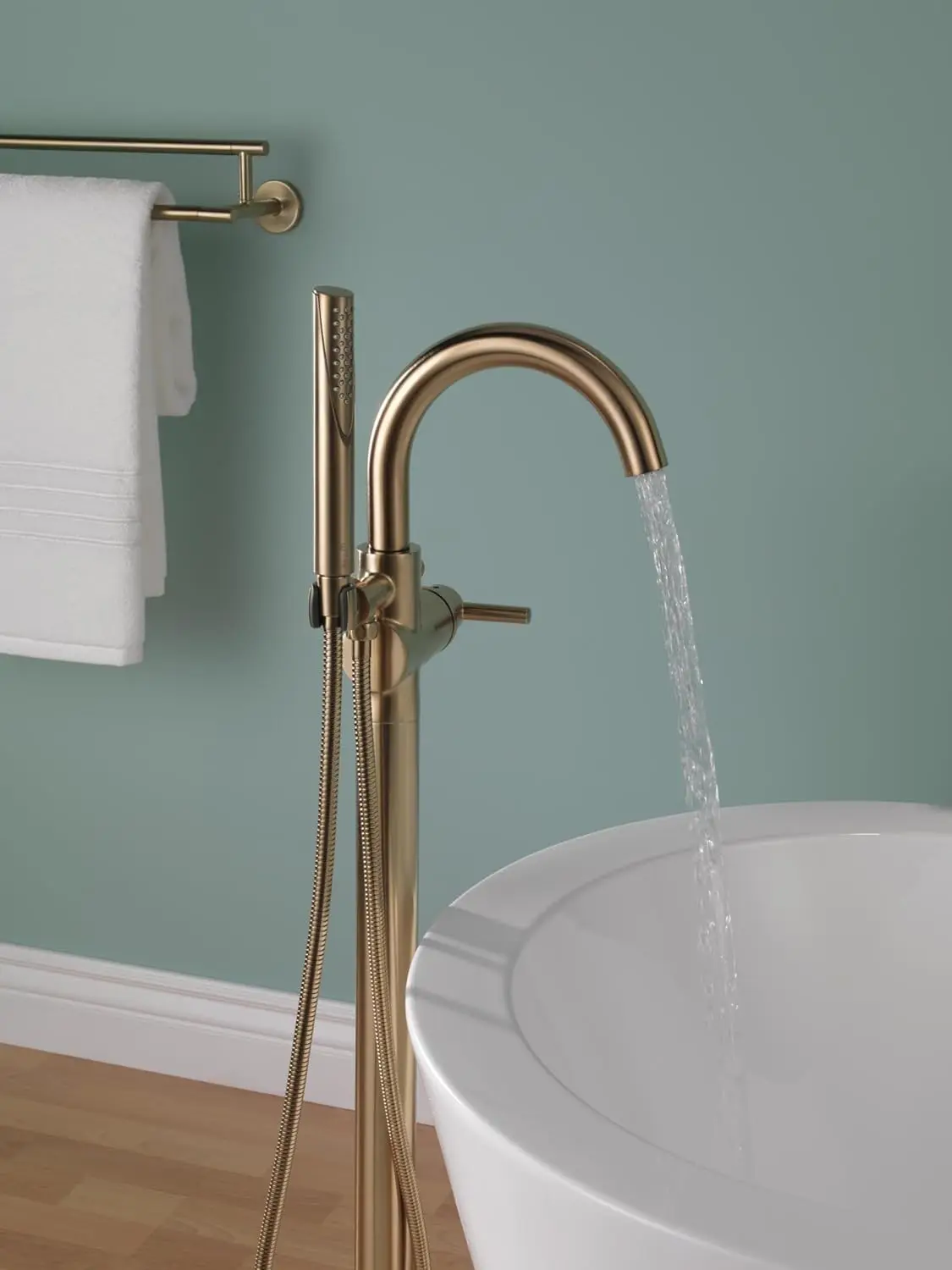 Floor Mount Freestanding Tub Filler with Hand Held Shower Gold Bathtub Faucet Tub Faucet Champagne Bronze